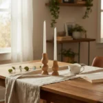 Artisan-Turned Beech Wood Taper Holders Set of 2