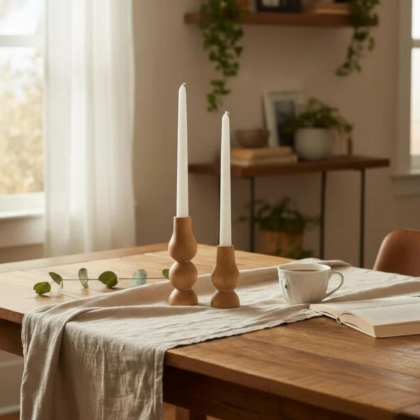 Artisan-Turned Beech Wood Taper Holders Set of 2