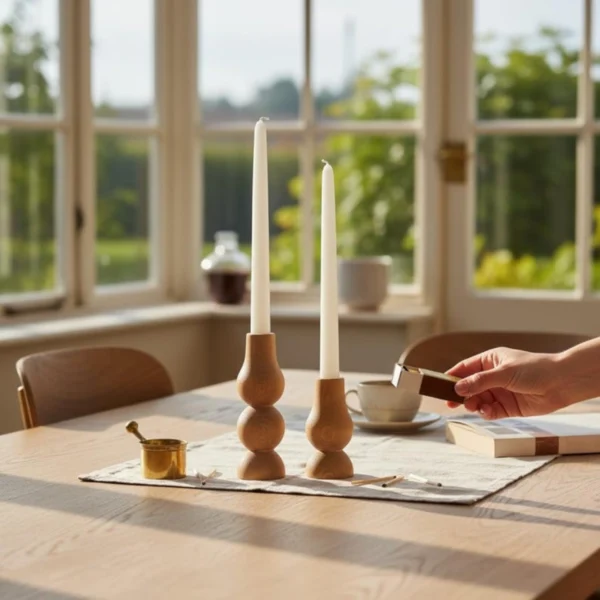 Artisan-Turned Beech Wood Taper Holders Set of 2