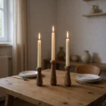 Artisan-Turned Beech Wood Taper Holders – Set of 3 Sculptural Silhouettes