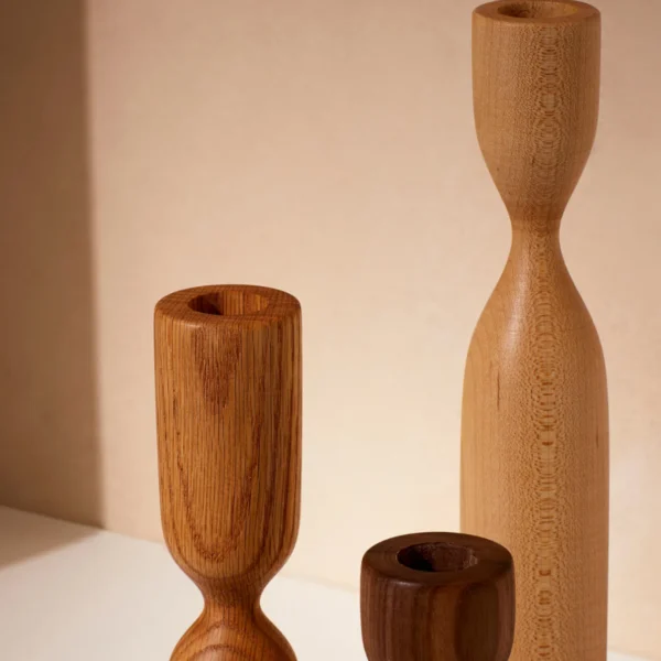 Artisan-Turned Hardwood Candlestick Trio