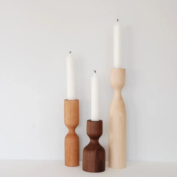 Artisan-Turned Hardwood Candlestick Trio