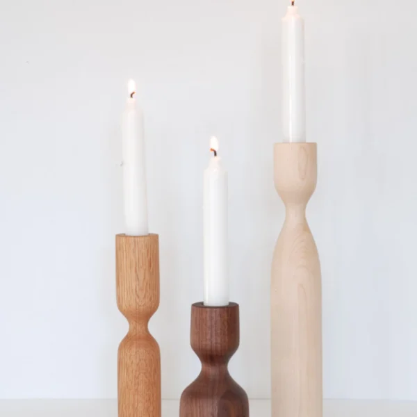 Artisan-Turned Hardwood Candlestick Trio