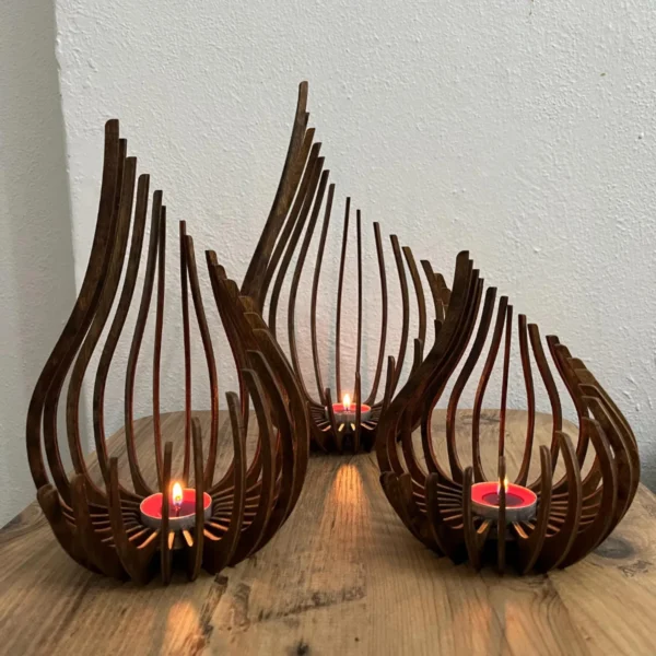 Artisan-Turned Hardwood & Sculptural Tealight Set – A Symphony of Light