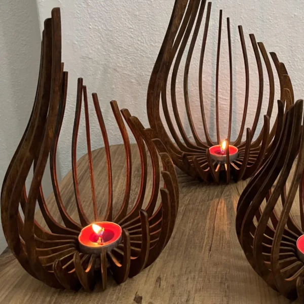 Artisan-Turned Hardwood & Sculptural Tealight Set – A Symphony of Light