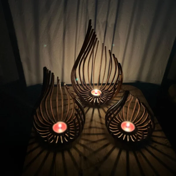 Artisan-Turned Hardwood & Sculptural Tealight Set – A Symphony of Light