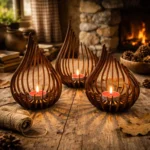 Artisan-Turned Hardwood & Sculptural Tealight Set – A Symphony of Light