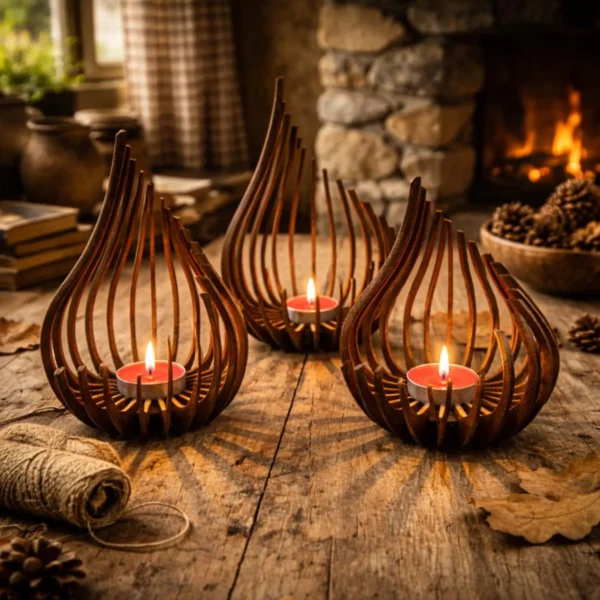Artisan-Turned Hardwood & Sculptural Tealight Set – A Symphony of Light