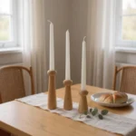 Artisan-Turned Solid Beech Candle Holder Set of 3 – A Symphony of Natural Elegance