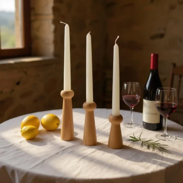 Artisan-Turned Solid Beech Candle Holder Set of 3 – A Symphony of Natural Elegance
