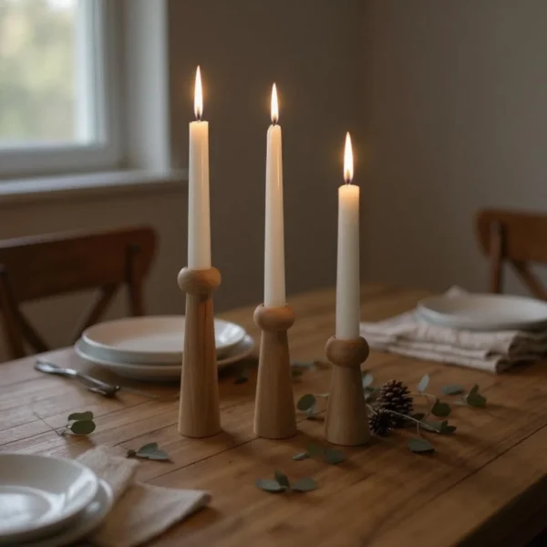 Artisan-Turned Solid Beech Candle Holder Set of 3 – A Symphony of Natural Elegance