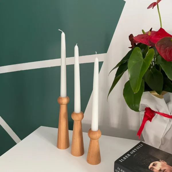 Artisan-Turned Solid Beech Candle Holder Set of 3 – A Symphony of Natural Elegance