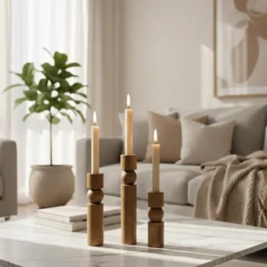 Hand-Turned Artisan Hornbeam Candle Holder Set of 3