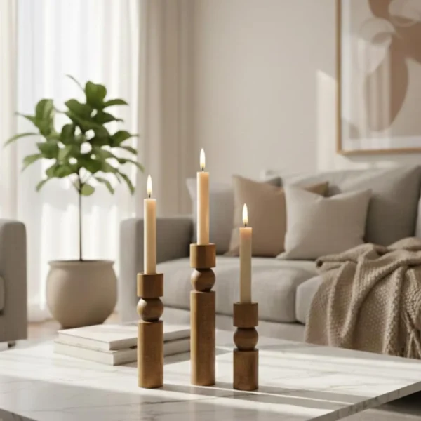 Hand-Turned Artisan Hornbeam Candle Holder Set of 3