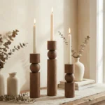 Hand-Turned Artisan Hornbeam Candle Holder Set of 3