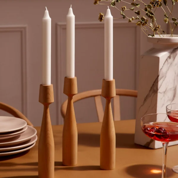 Hand-Turned Maple Artisan Candlesticks – Set of 3