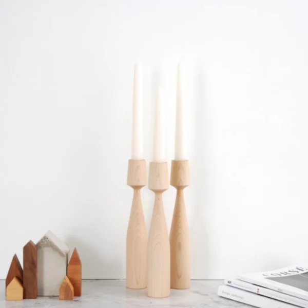Hand-Turned Maple Artisan Candlesticks – Set of 3