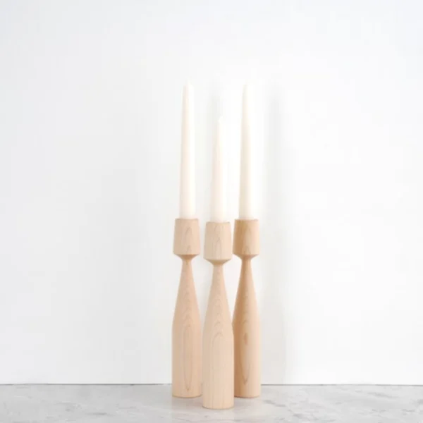 Hand-Turned Maple Artisan Candlesticks – Set of 3