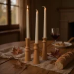Handcrafted Geometric Beech Wood Candle Holder Set – Trio of Modern Elegance