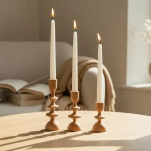 Handcrafted Solid Beech Sculptural Candle Holder Set – Trio of Organic Elegance