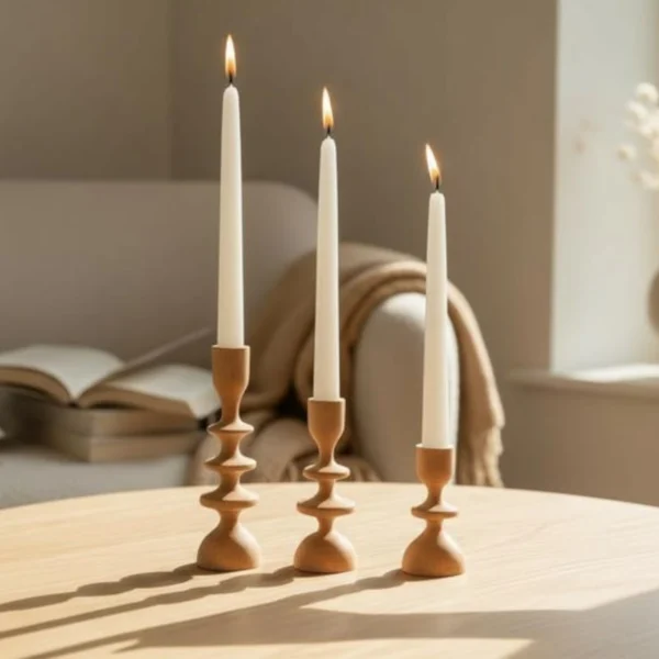Handcrafted Solid Beech Sculptural Candle Holder Set – Trio of Organic Elegance