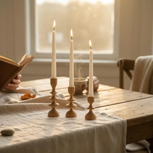 Handcrafted Solid Beech Sculptural Candle Holder Set – Trio of Organic Elegance