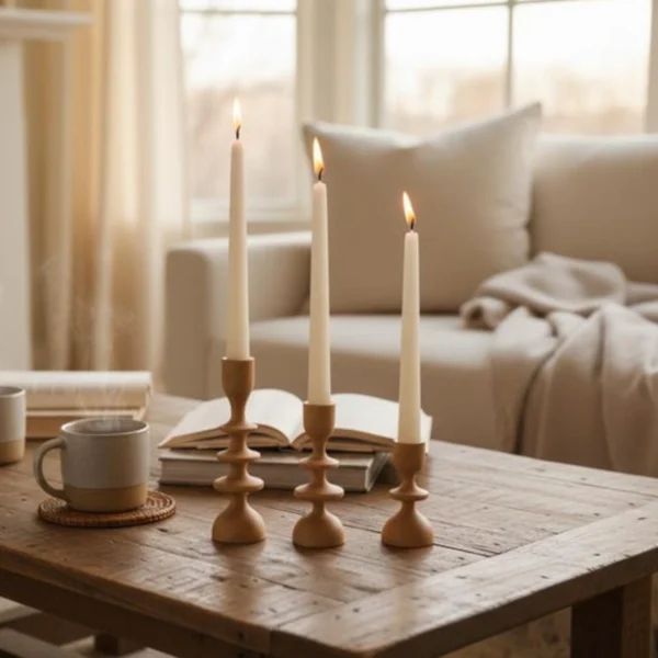 Handcrafted Solid Beech Sculptural Candle Holder Set – Trio of Organic Elegance