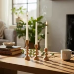 Handcrafted Solid Beech Sculptural Candle Holder Set – Trio of Organic Elegance