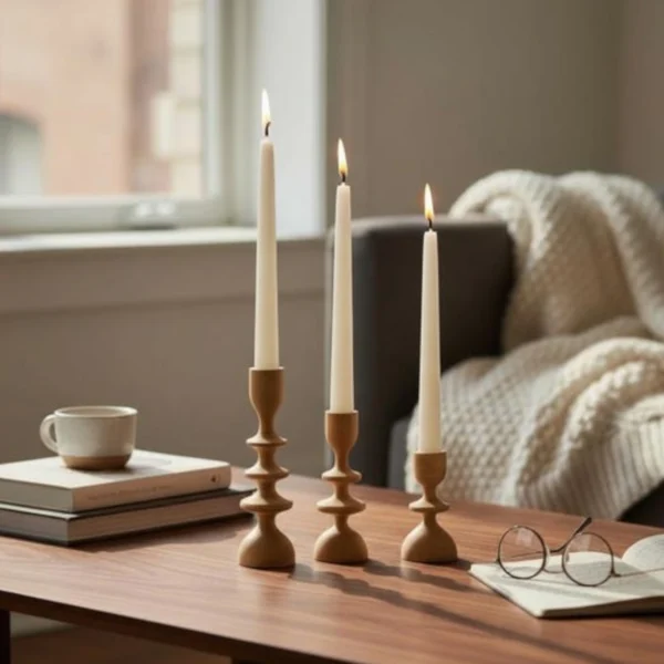 Handcrafted Solid Beech Sculptural Candle Holder Set – Trio of Organic Elegance