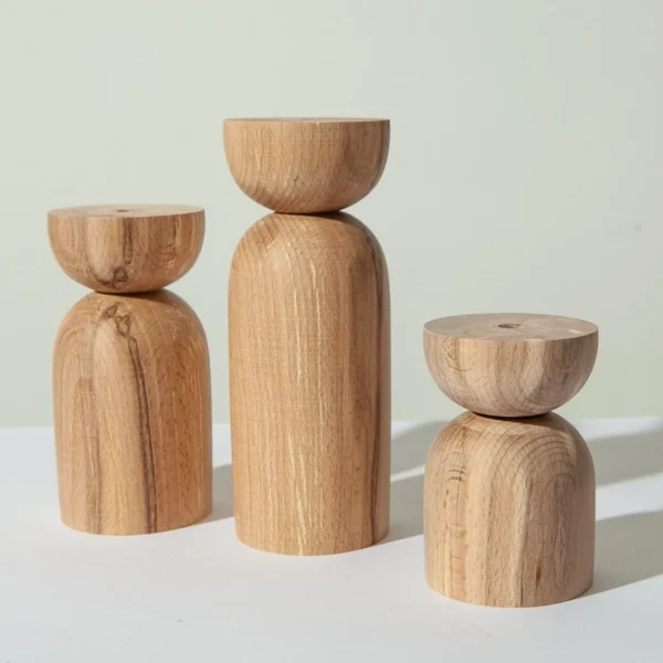 Handcrafted Solid Wood Candle Holder Trio – A Timeless Celebration of Nature