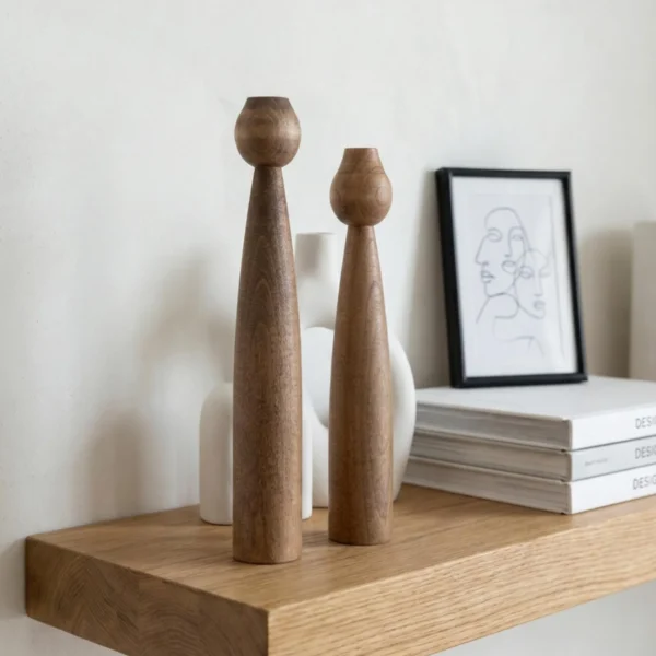 Handcrafted Wood Candle Holder Set of 2 - Anniversary Gift
