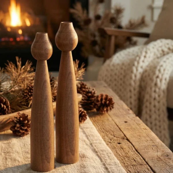 Handcrafted Wood Candle Holder Set of 2 - Anniversary Gift
