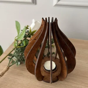 Handcrafted Wooden Lotus Candle Holder – Sculptural Tealight Lantern