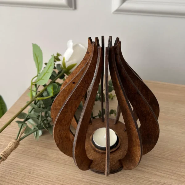 Handcrafted Wooden Lotus Candle Holder – Sculptural Tealight Lantern