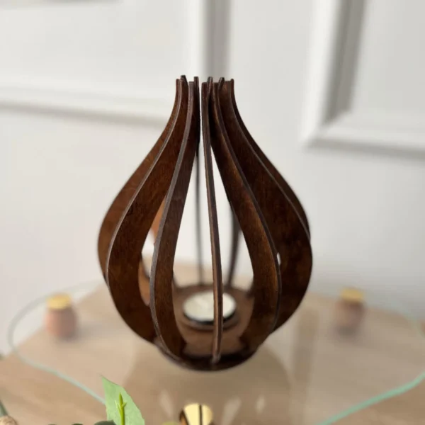 Handcrafted Wooden Lotus Candle Holder – Sculptural Tealight Lantern