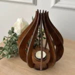 Handcrafted Wooden Lotus Candle Holder – Sculptural Tealight Lantern