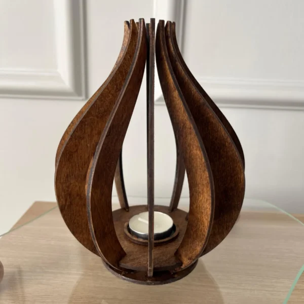 Handcrafted Wooden Lotus Candle Holder – Sculptural Tealight Lantern
