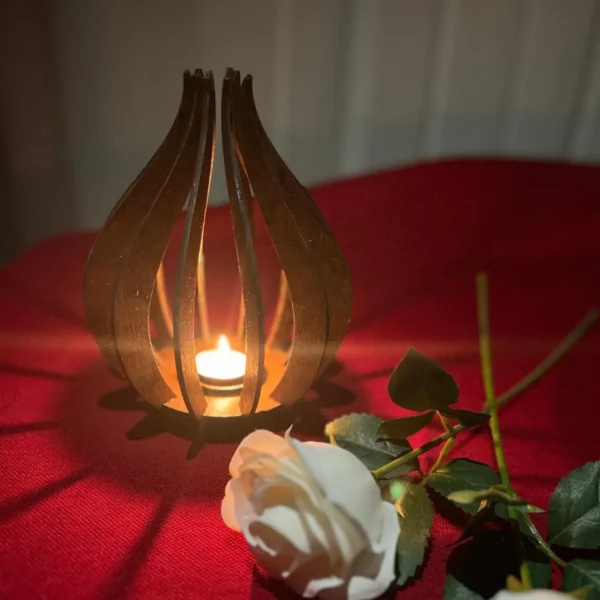 Handcrafted Wooden Lotus Candle Holder – Sculptural Tealight Lantern