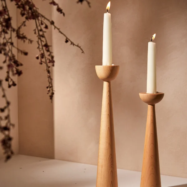 Set of 2 Hand-Turned Maple Candlesticks – Minimalist Duo