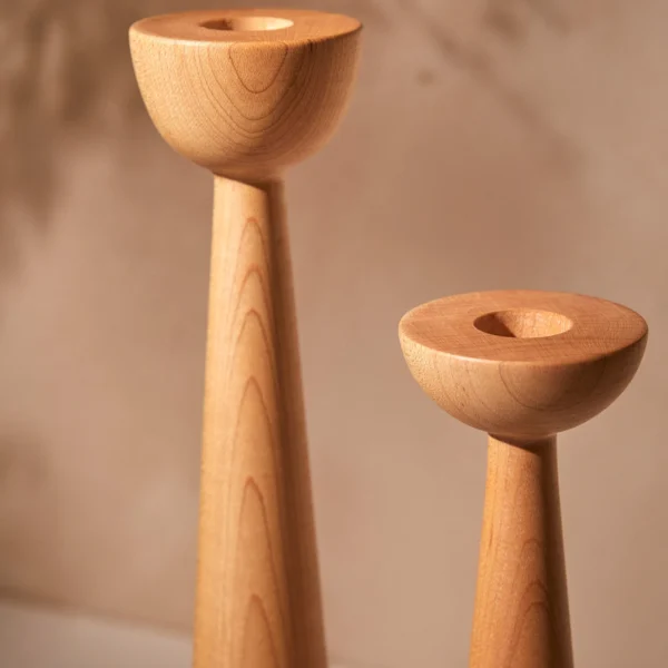 Set of 2 Hand-Turned Maple Candlesticks – Minimalist Duo