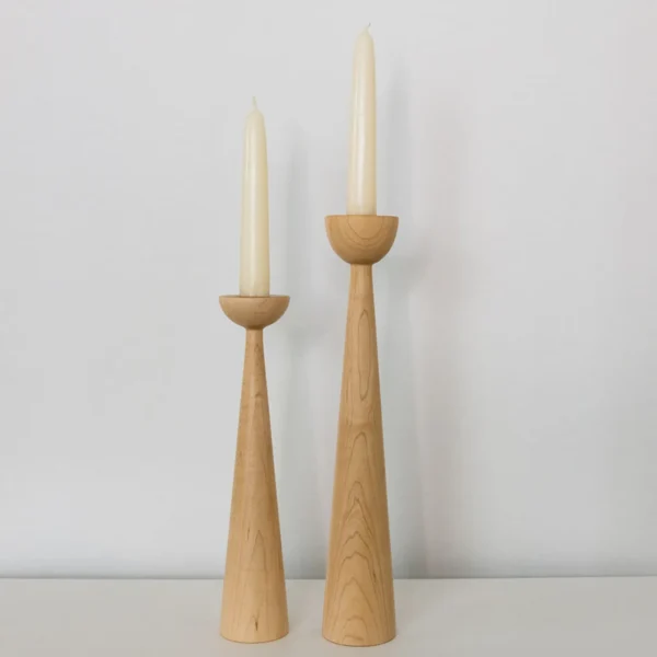 Set of 2 Hand-Turned Maple Candlesticks – Minimalist Duo