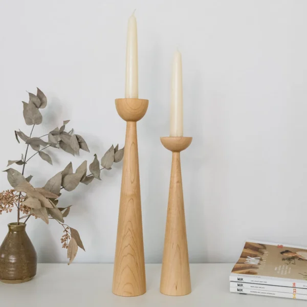 Set of 2 Hand-Turned Maple Candlesticks – Minimalist Duo