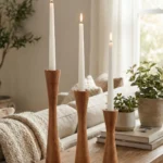 Set of 3 Hand-Turned Artisan Hornbeam Candle Holder
