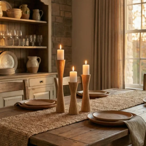 Set of 3 Hand-Turned Artisan Hornbeam Candle Holder