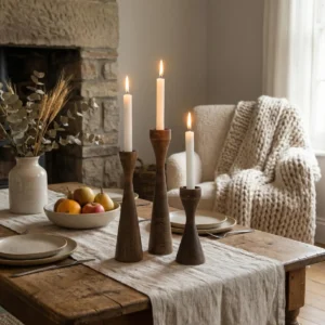 Set of 3 Handcrafted Artisan Hornbeam Candle Holder