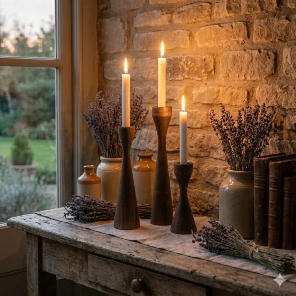 Set of 3 Handcrafted Artisan Hornbeam Candle Holder