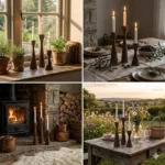 Set of 3 Handcrafted Artisan Hornbeam Candle Holder