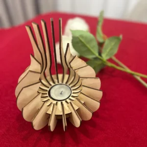 Wooden Lotus Tealight Candle Holder – Sculptural Laser-Cut Table Lantern