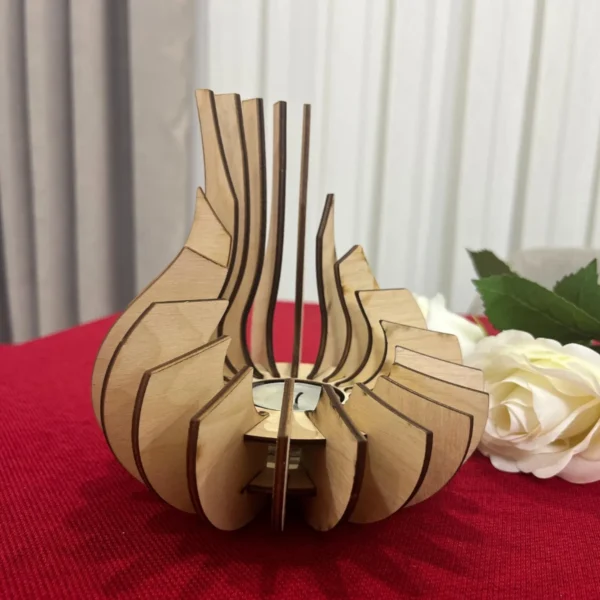 Wooden Lotus Tealight Candle Holder – Sculptural Laser-Cut Table Lantern