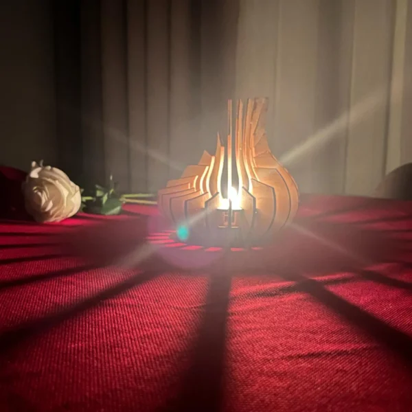 Wooden Lotus Tealight Candle Holder – Sculptural Laser-Cut Table Lantern